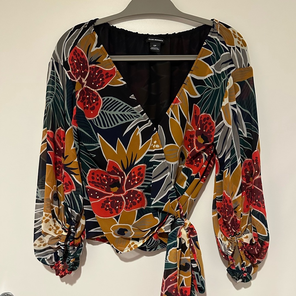 Club Monaco Tropical Floral Wrap Top